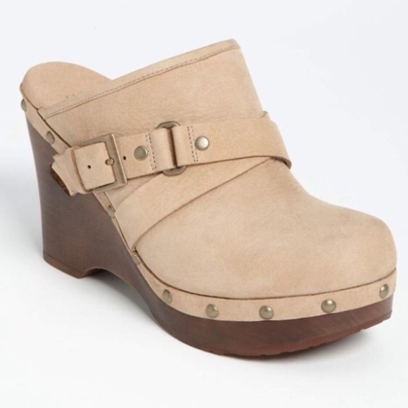 UGG | Shoes | Ugg Tan Suede Buckle Studs Detail Natalee Platform Wedge Clogs  | Poshmark